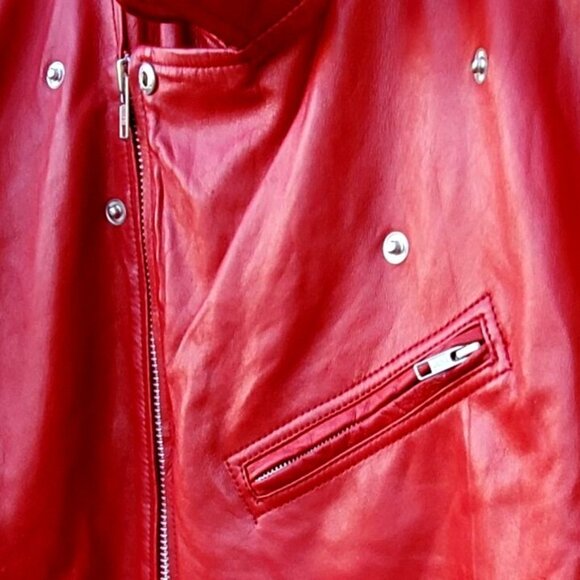 Red Leather Motorcycle Jacket Mens XL NWOT LLD Original Fonzy London Leathers - Picture 6 of 15